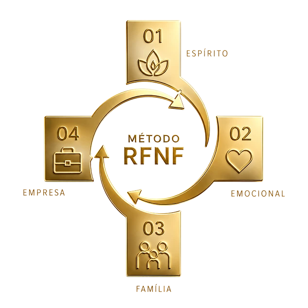 Diagrama do Método RFNF: 01 Espírito, 02 Emocional, 03 Família e 04 Empresa